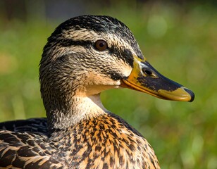 Close-up of a beautiful duck head and neck with vibrant plumage detail