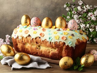 Delicious Easter Bread with Gold and Pastel Eggs