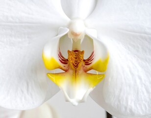 Close-up of a Beautiful White Orchid Flower in Full Bloom