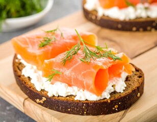 Smoked salmon and cream cheese on rye bread