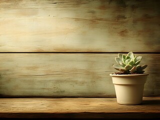Succulent Plant in Pot on Rustic Wooden Background