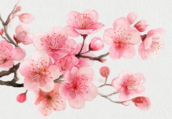 Delicate watercolor blossoms of pink cherry trees display a springtime mood on a textured backdrop.