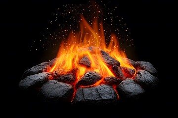 Fiery Embers Burning Bright, Hot Coals and Vivid Flames