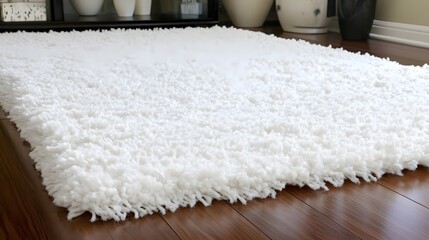 Soft White Shag Rug on Hardwood Floor Interior Design