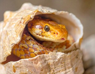 Snake hidden in a seashell