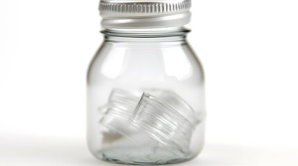 Clear Glass Jar with Silver Lid and Plastic Caps Inside