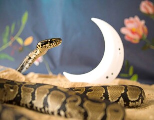 Snake in sand under a crescent moon