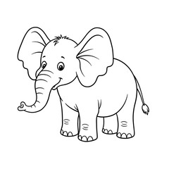 Cute Cartoon Baby Elephant Line Art on White Background