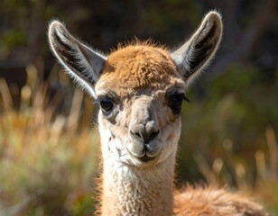 Obraz premium Close-up of a llama: a charming portrait in natural light, outdoor setting
