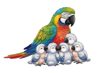 Colorful Macaw Family with ChicksTitle: Colorful Macaw Family with ChicksKeywords: macaw, parrot isolated on a transparent background
