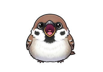 Cute Cartoon Sparrow with Mouth Open on Black Background Keywords: sparrow, bird, cute, cartoon isolated on a transparent background