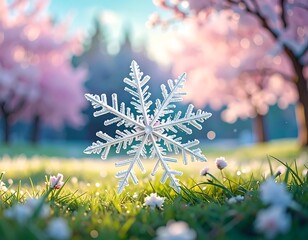 Snowflake in spring blossoms
