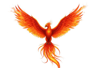 Fiery Phoenix Bird with Wings Spread on Black Background mythical creature fantasy isolated on a transparent background
