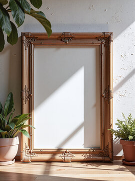 A blank wooden frame enhances cozy, natural vibes in Scandinavian interiors.