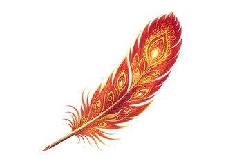 Ornate Fiery Feather with Intricate Patterns on Black Background Keywords: feather, fire, flame isolated on a transparent background