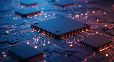 Close Up on a Modern Computer Chip Circuitry