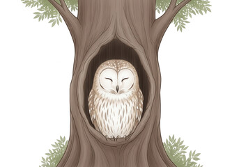 Sleeping Owl Inside a Tree Hollow on Transparent Background bird asleep isolated on a transparent background