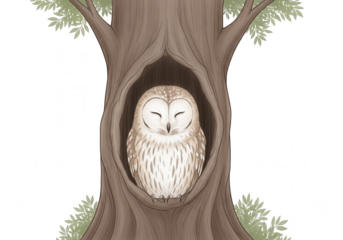 Sleeping Owl Inside a Tree Hollow on Transparent Background bird asleep isolated on a transparent background