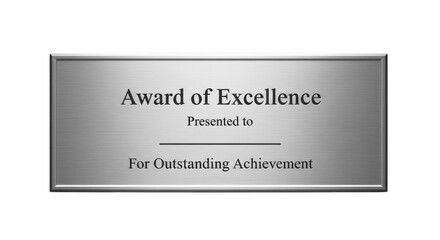 Silver award of excellence plaque for outstanding achievement isolated on transparent background