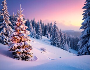 Snowy Christmas tree in a winter wonderland