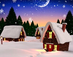 Snowy Christmas village at night