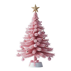 Whimsical pink christmas tree decorated with ornaments and star topper for festive celebrations isolated on transparent background