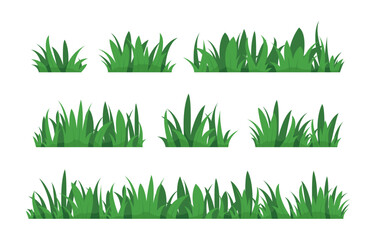 Set of green grass designs isolated on white background. flat vector illustration.
