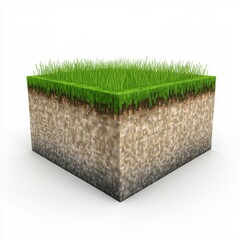 Pixelated Grass Block with Detailed Soil Layer in Video Game Style