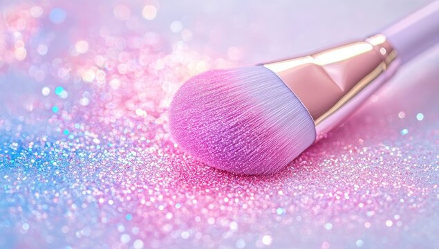 Pink makeup brush on pastel glitter (1) - Powered by Adobe