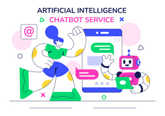 Artificial Intelligence Chatbot Service Illustration Featuring an AI and Intelligent Assistant Robot for Communication Technology and Support Concept