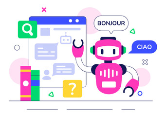 Artificial Intelligence Chatbot Service Illustration Featuring an AI and Intelligent Assistant Robot for Communication Technology and Support Concept