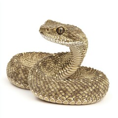 Fototapeta premium Close-Up of a Coiled Rattlesnake on a White Background