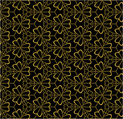 Seamless Golden Geometric Floral Wallpaper on Black Background