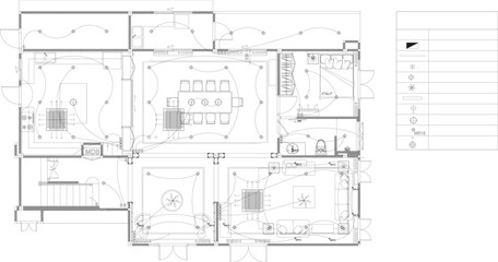 Residential House Interior Design Drawing – Ground Floor Layout with Electrical, Air Conditioning, and Furniture Arrangement