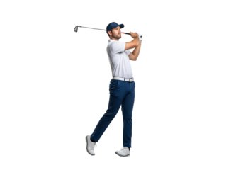 A golfer in mid-swing on a sunny day, capturing the essence of a perfect shot