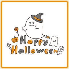 Hand-drawn Alphabet Series – “Happy Halloween” with Illustration / 手描き英字「Happy Halloween」（イラスト付き）