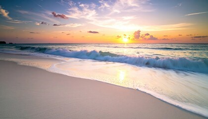 Obraz premium Seashell on Sand with Turquoise Sea Under Warm Sunset Light Beach Landscape