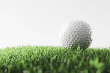 Fototapeta premium Golf ball resting on a field of green grass