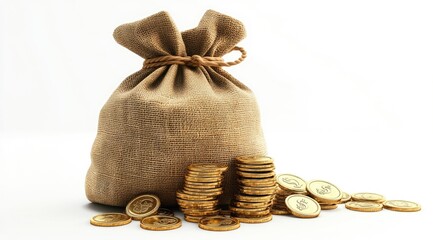 Burlap sack filled with gold coins (2)