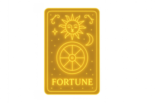 Yellow neon fortune tarot card sign, transparent background