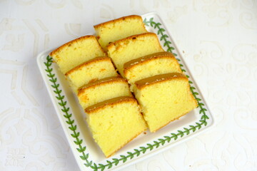selective focus of butter cake on the table