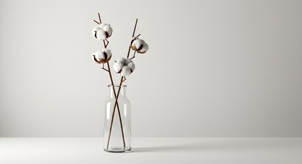 Elegant cotton stems in glass vase against white background