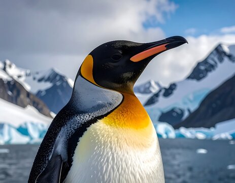 Majestic King Penguin in Antarctic Landscape.