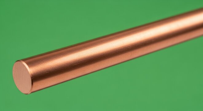 Shiny Copper Rod on Green Background Close-up