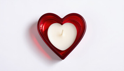 Heart shaped candle holder on a white surface with copy space for text or personal message