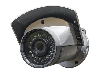 Close-up of a security camera isolated on a white background for security purposes