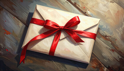 Elegant white gift box tied with a beautiful red ribbon perfectly placed for a special gift presentation