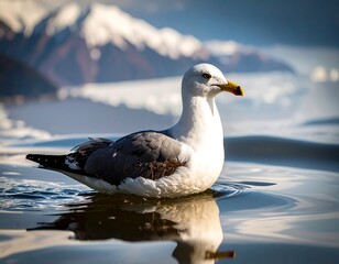 Seagull floats on water