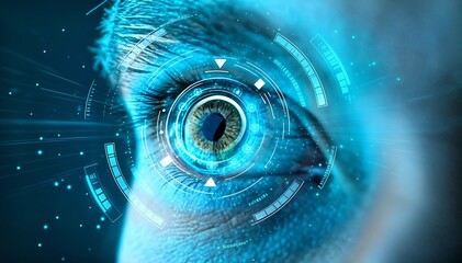 Human Eye Close Up with Digital Blue Futuristic Overlay