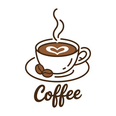 Charming Coffee Cup Illustration Heart Latte Art and Coffee Beans Logo Design Delicious Coffee